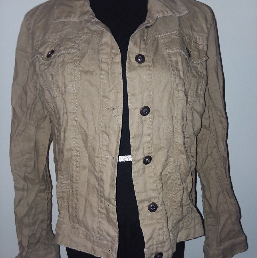 Tan Linen Jean Jacket-styled jacket by Mutiples